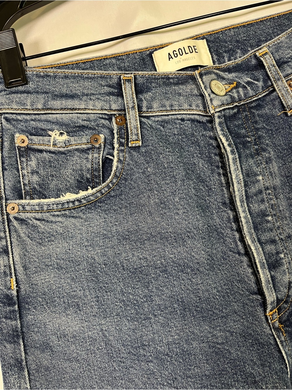AGOLDE Riley button fly medium wash jeans sz 27 straight crop high rise - Picture 3 of 8